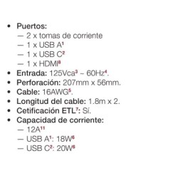 CENTRO DE CARGA ATORNILLABLE CON 2 CONTACTOS, CARGA USB Y HDMI