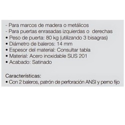 BISAGRA CON BALEROS 4X4" SATINADO